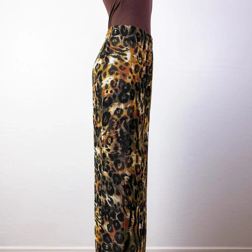 DKNY Y2K 90s Plisse Pleated High Slit Leopard Animal Print Maxi Skirt Small NWT